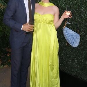 Lime Green Staples Wedding Guest Dress With Neck Tie